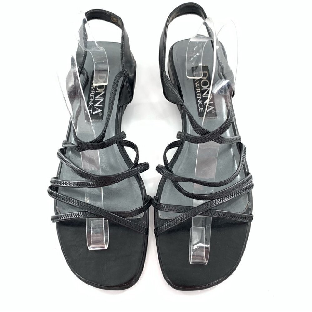 Donna Lawrence sandals size 11 Bonita black faux leather vintage 80s 90s
